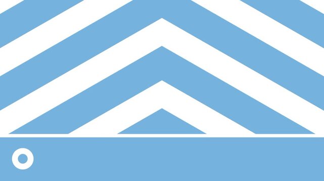 Seamless blue and white chevron zigzag striped pattern design with a small white circle accent and a solid blue stripe on a black background banner