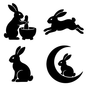 Folklore Moon Rabbit Jade Rabbit Mid Autumn Festival Stencil Silhouette Vector