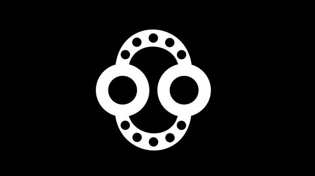Black colored banner displaying a white circular chain icon with two large connected rings surrounded by many small dots in a cluster shaped design