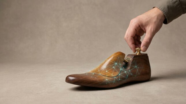 Hand holding wooden shoe to illustrate ai personalization by adapting services to fit individual requirements of users