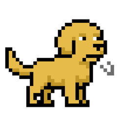 Naklejka premium Pixel art sniffing golden retriever dog character smelling scent