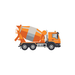 Fototapeta premium Orange Concrete Mixer Truck Vector Illustration Isolated on White Background