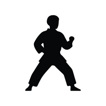 Black Karate Athlete Silhouette vector on white background