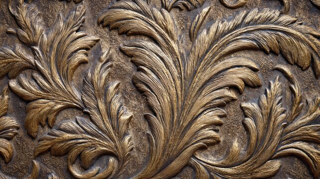 Ornate Gold Leaves Detail Carved in Decorative Texture for Luxury Interior Design Inspiration and Elegant Decor