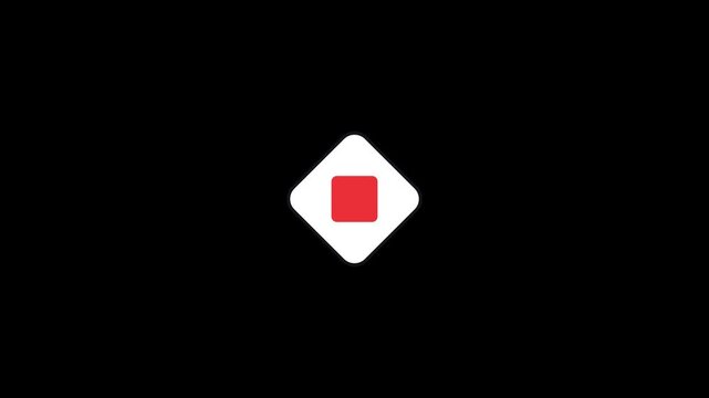 Long SEO Title: Yellow Diamond Hazard Warning Road Sign Stop Button Animation with Black Outer Border 6 Seconds Loop on Alpha Channel 4K