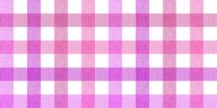 Seamless pink and purple gingham fabric pattern. Textured canvas style plaid background. Aesthetic checkered pattern backdrop.