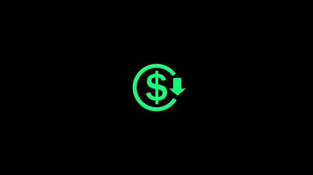 Dollar Currency Symbol with Downward Arrow Icon, Blue Financial Loss, Decrease, Price Drop and Money Reduction Concept