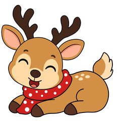Cute Reindeer Wearing Scarf Cartoon Illustration © Rara