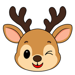 Cute Winking Reindeer Cartoon Illustration © Rara