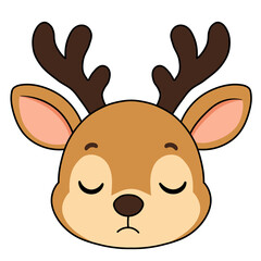 Cute Sad Reindeer with Closed Eyes Cartoon Illustration © Rara