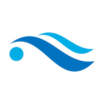 Blue wave png logo element clipart, modern flat design on transparent background