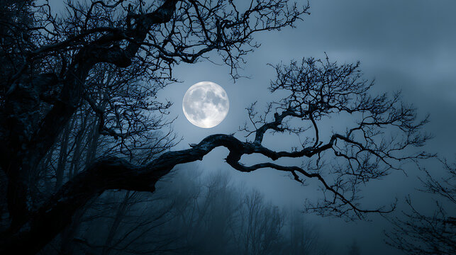 halloween night scene with full moon