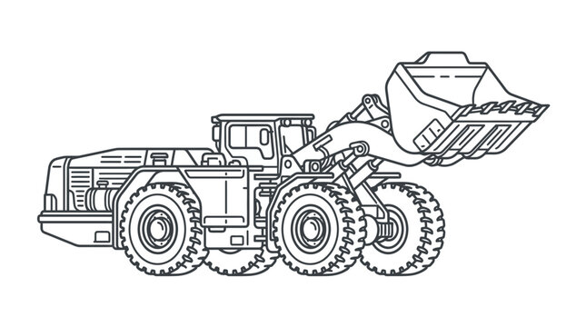 Underground mining wheel loader vector outline illustration