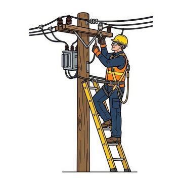 Lineman working on utility pole