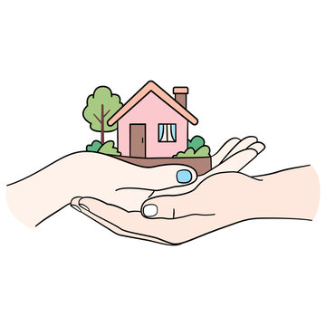 Two Hands Supporting House Joint Mortgage Loan Vector Illustration