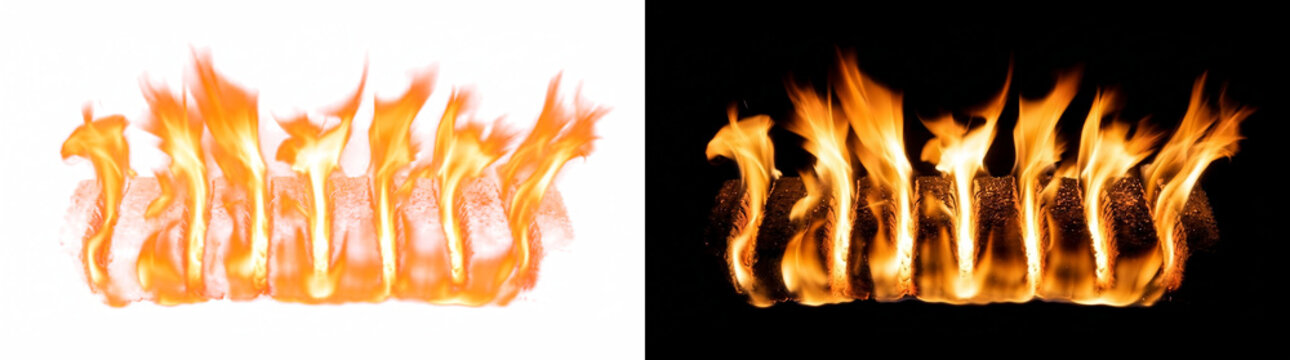 Parallel Scored Fire Bed with Blazing Linear Grooves, Fiery Cutout Element with Real Transparency
