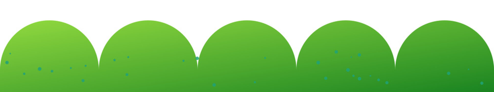 Five bright green cartoon clouds in a row on transparent background for kids design projects