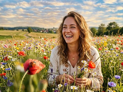 Woman smiling meadow
