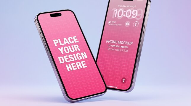 Modern smartphones with customizable screens on gradient background
