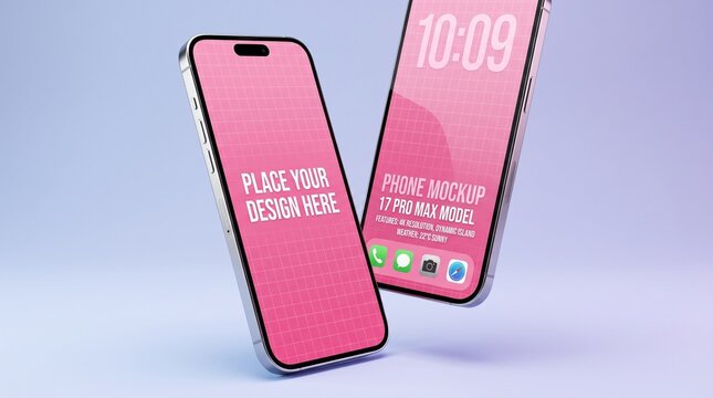 Modern smartphones with vibrant pink screens showcasing app interfaces