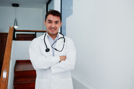 portrait of latin doctor man with stethoscope in hospital in Mexico Latin America