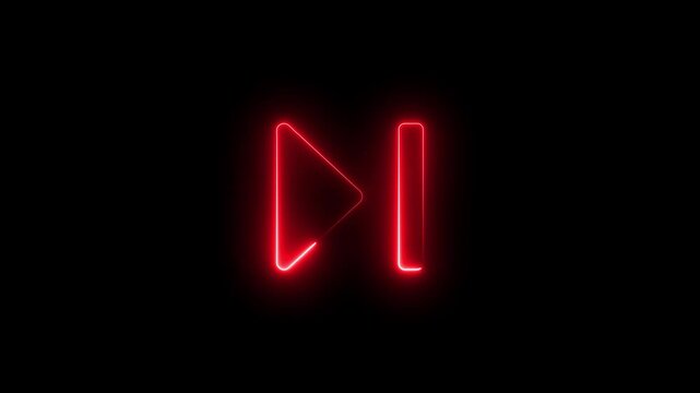 Glowing red neon next track pulsing on black background, for media interface, button