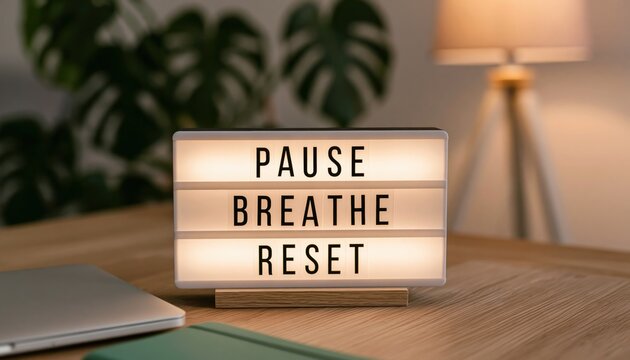 Pause breathe reset light box for mindfulness meditation wellness and motivation