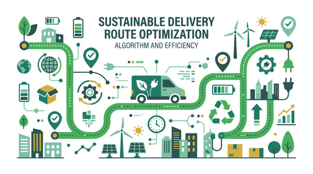 Sustainable Delivery Route Optimization Algorithm and Efficiency Concept Illustration