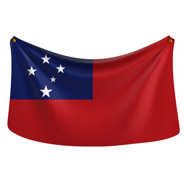 Samoa National Flag Hanging on Fabric Cloth with Pins