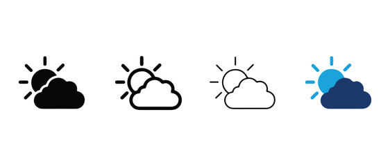 Obraz premium Weather Icons Showing Sun with Different Cloud Coverages Isolated on Transparent Background