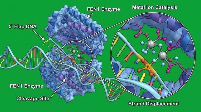 FEN1 enzyme cleaving 5 prime DNA flap structure for molecular biology research