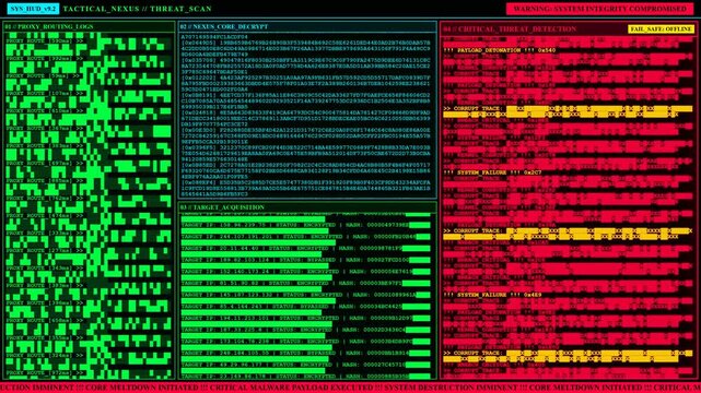 Tactical Threat Scan Cyber Warfare System Breach Screen Animation.