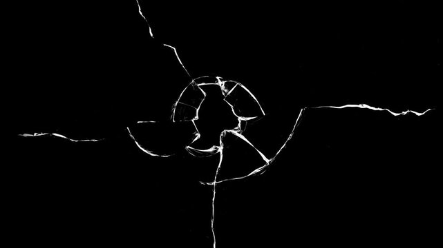 Cracked glass fracture effect on black background. Broken cracks glass fracture effect texture isolated abstract black background, Abstract cracked screen effect with intricate jagged fractures