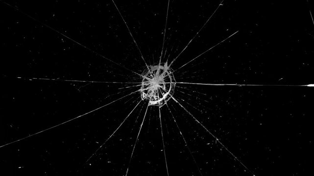 Cracked glass fracture effect on black background. Broken cracks glass fracture effect texture isolated abstract black background, Abstract cracked screen effect with intricate jagged fractures