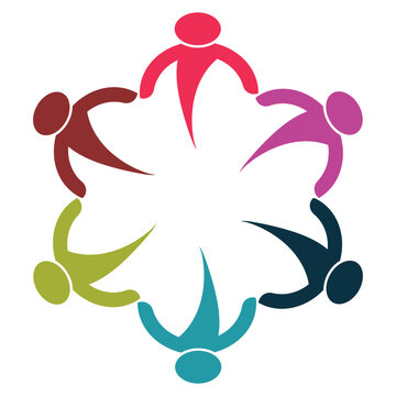 Diverse Group of People United in Circle Emblem for Community and Unity