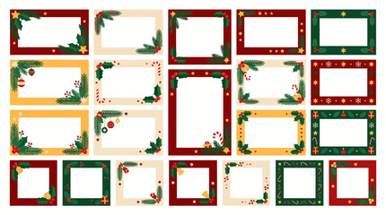 Obraz premium Christmas Frame and Border Collection Vector Set with Holly Leaves Pine Branches and Holiday Decorative Elements