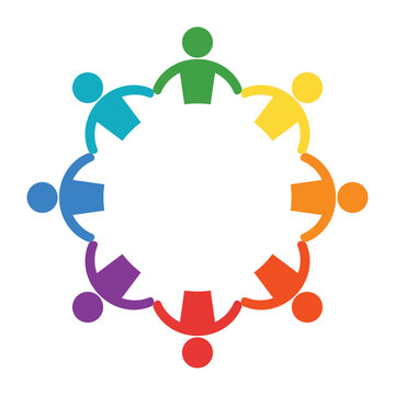 Colorful Icon of People Holding Hands in a Circle Representing Unity