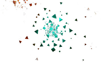Fototapeta premium Abstract explosion of glowing teal triangular particles on black