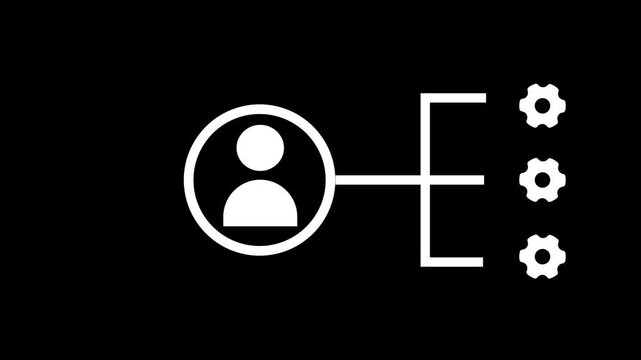 Project Management Gear and People Icon Animation, Teamwork and Stakeholder Management Concept on Black Background