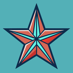 Fototapeta premium Colorful five-pointed star illustration with geometric segments in coral and teal hues