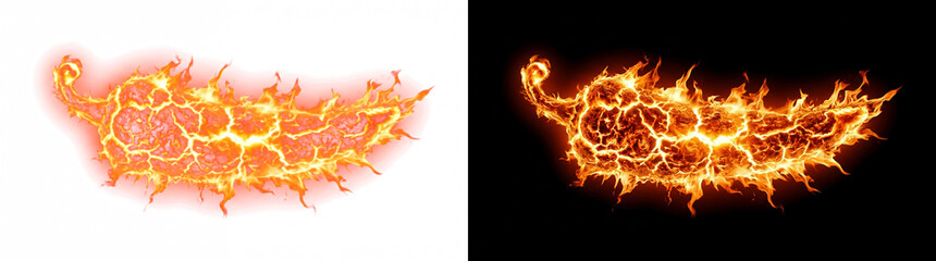 Fototapeta premium Molten Ember Chili Pepper Pod Shape with Fiery Spikes, burning effect cutout with real transparency