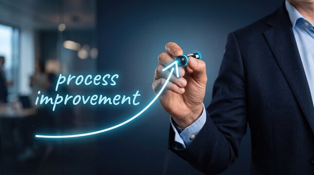 Professional drawing upward trend for process improvement in office