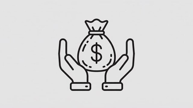 Animated Money Bag Hands Icon, Finance and Wealth 2D Vector