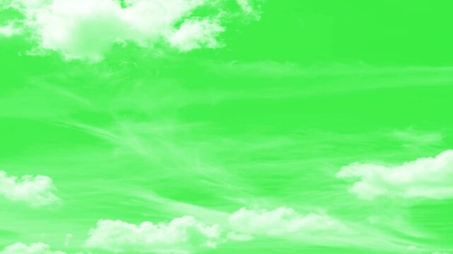 Puffy fluffy white cloud n cotton candy cumulus cloudscape moving, Low angle timelapse bright sun on blue summer sky with moving fluffy clouds, A blue sky green screen video featuring drifting 