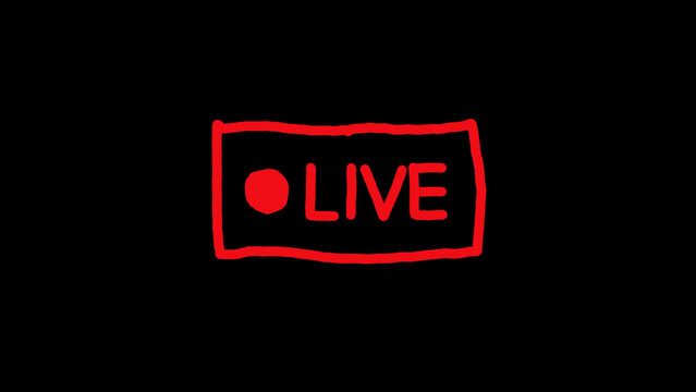 Red live streaming neon icon sign isolated on black background for broadcasting and video recording concept