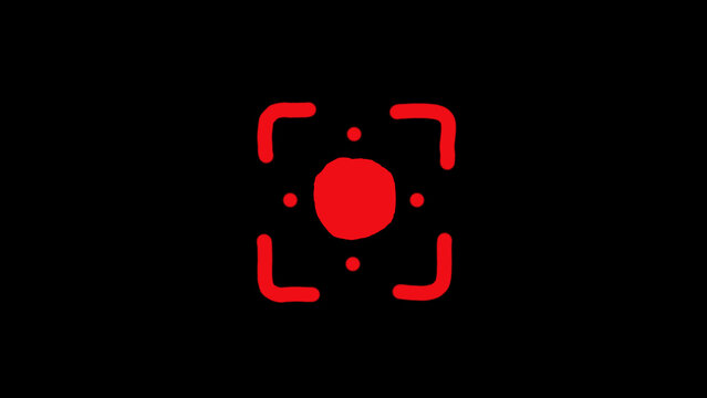Red Target Focus Frame Icon on Black Background for Focus, Aim, and Recording UI Design