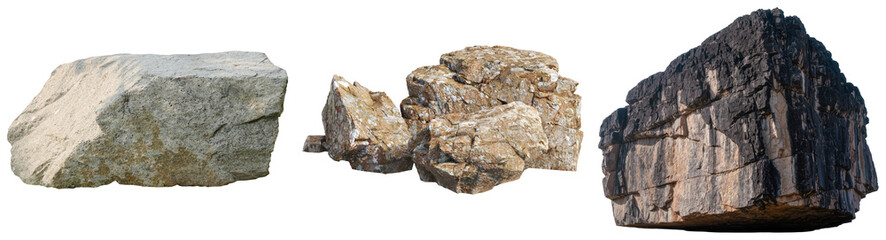 Three different types of rocks isolated on a white background © Vu