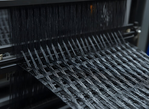 Industrial loom weaving black carbon fiber composite material