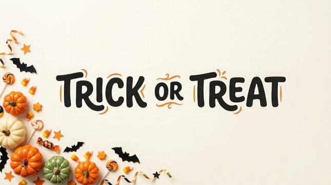 Trick or treat halloween text with autumn flowers