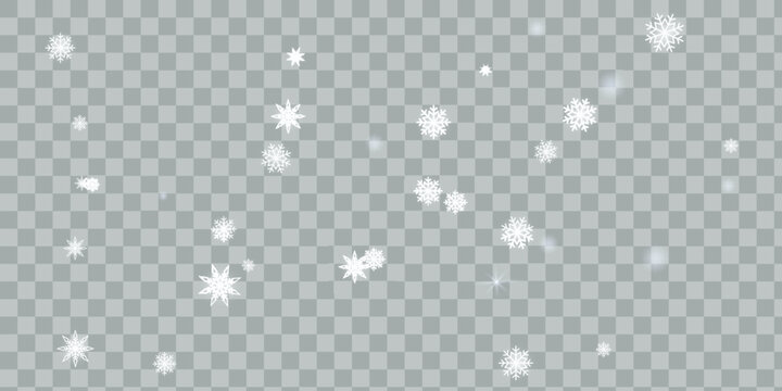 Christmas snow. Falling snowflakes on a dark background. Snowfall. Vector illustration.